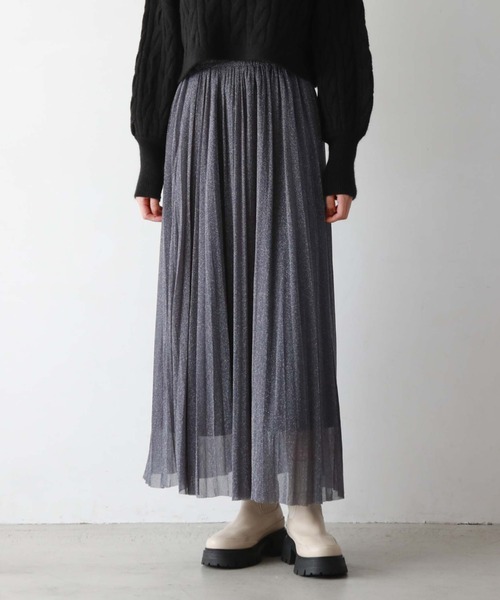 archives（アルシーヴ）の「ラメチュールプリーツSK（スカート・レディース・ネイビー/ブラック/アイボリー/グレイッシュベージュ・MEDIUM）」の15枚目の写真