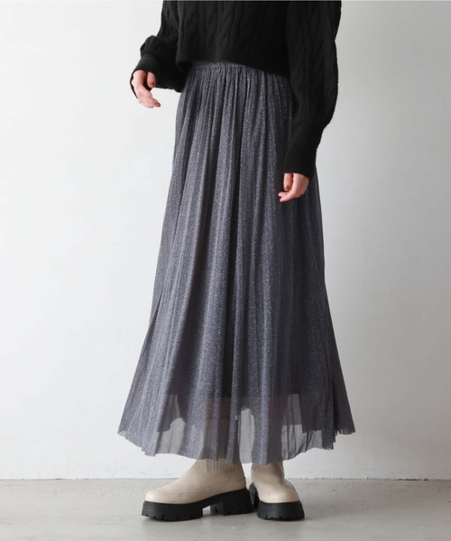 archives（アルシーヴ）の「ラメチュールプリーツSK（スカート・レディース・ネイビー/ブラック/アイボリー/グレイッシュベージュ・MEDIUM）」の18枚目の写真