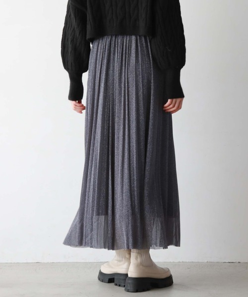 archives（アルシーヴ）の「ラメチュールプリーツSK（スカート・レディース・ネイビー/ブラック/アイボリー/グレイッシュベージュ・MEDIUM）」の17枚目の写真