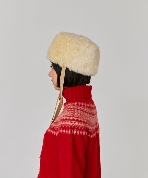 OVERRIDE（オーバーライド）の「OVERRIDE  RIBBON FAKEFUR TOQUE SGP（ハット・レディース・ブラウン/ホワイト・58cm）」の6枚目の写真