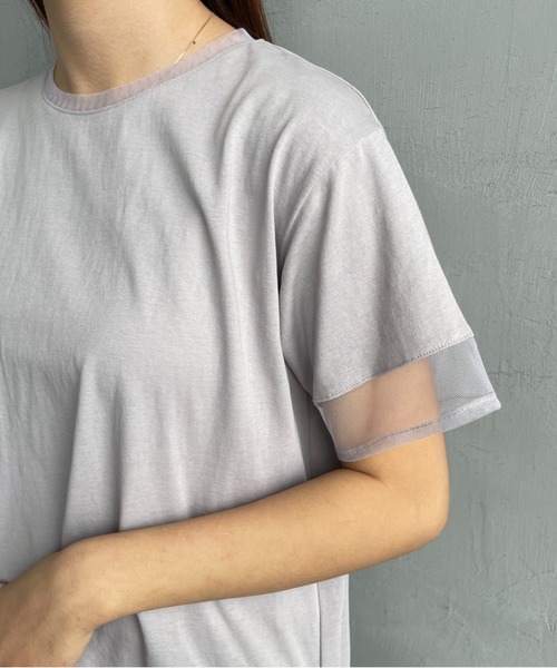 By/m（バイエム）の「[By/m/バイエム] シアー切り替え ショートスリーブＴシャツ（Tシャツ/カットソー・レディース・ライトグレー/オフホワイト/ブラック・F）」の11枚目の写真