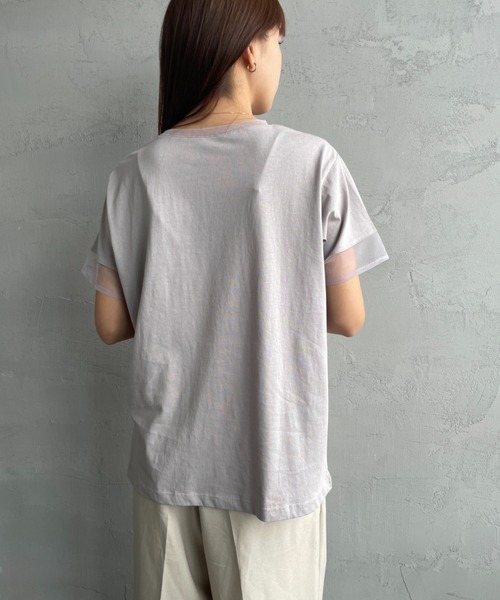 By/m（バイエム）の「[By/m/バイエム] シアー切り替え ショートスリーブＴシャツ（Tシャツ/カットソー・レディース・ライトグレー/オフホワイト/ブラック・F）」の10枚目の写真