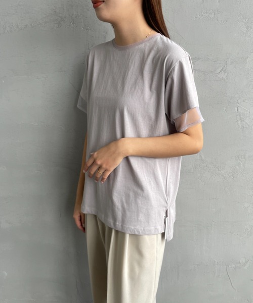By/m（バイエム）の「[By/m/バイエム] シアー切り替え ショートスリーブＴシャツ（Tシャツ/カットソー・レディース・ライトグレー/オフホワイト/ブラック・F）」の8枚目の写真