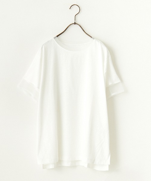 By/m（バイエム）の「[By/m/バイエム] シアー切り替え ショートスリーブＴシャツ（Tシャツ/カットソー・レディース・ライトグレー/オフホワイト/ブラック・F）」の14枚目の写真