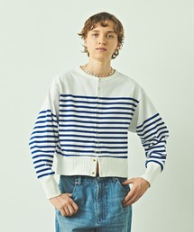 「KHA:KI/カーキ」パネルボーダー11ボタンカーディガン