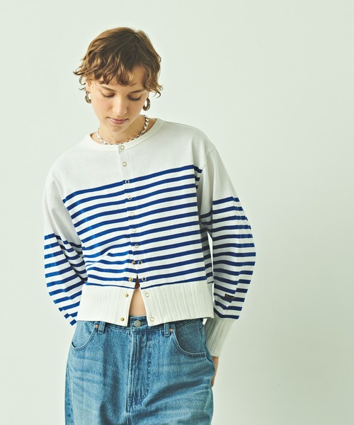 kha:ki（カーキ）の「「KHA:KI/カーキ」パネルボーダー11ボタンカーディガン（カーディガン/ボレロ・レディース・ホワイト×ブルー・1）」の9枚目の写真