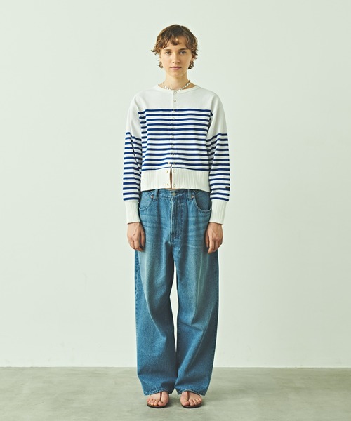 kha:ki（カーキ）の「「KHA:KI/カーキ」パネルボーダー11ボタンカーディガン（カーディガン/ボレロ・レディース・ホワイト×ブルー・1）」の11枚目の写真