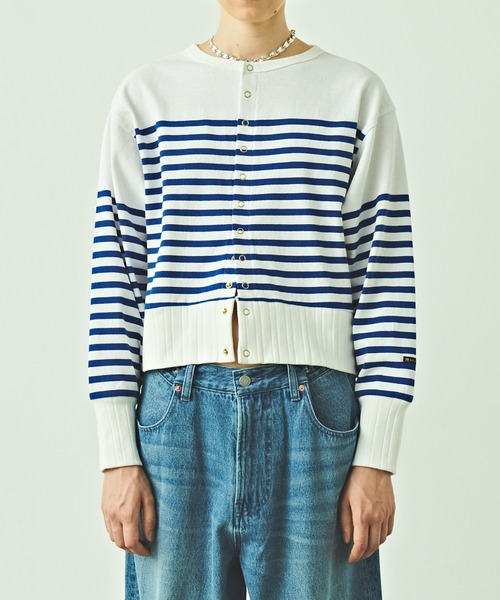 kha:ki（カーキ）の「「KHA:KI/カーキ」パネルボーダー11ボタンカーディガン（カーディガン/ボレロ・レディース・ホワイト×ブルー・1）」の14枚目の写真