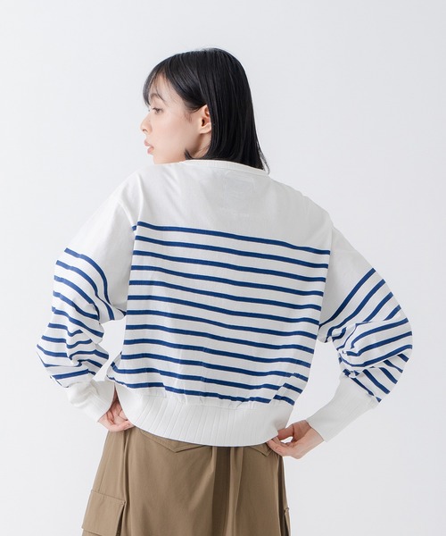 kha:ki（カーキ）の「「KHA:KI/カーキ」パネルボーダー11ボタンカーディガン（カーディガン/ボレロ・レディース・ホワイト×ブルー・1）」の3枚目の写真