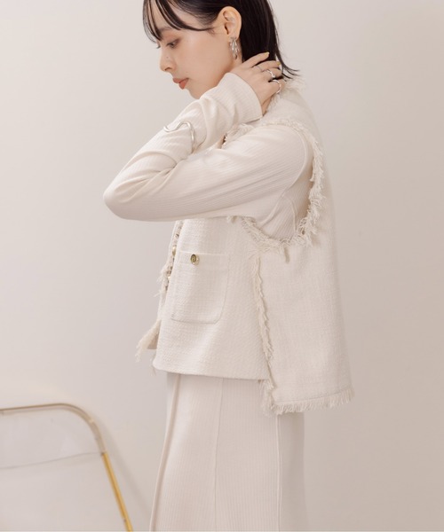 Eimee Law（エイミーロウ）の「フリンジツィードジレ（ベスト・レディース・ブラック/アイボリー/ブラック×ホワイト・38）」の11枚目の写真