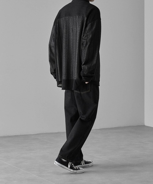 RUUBON（ルーボン）の「【RUUBON】jacquard lace sheer shirt / ジャガード レース シアーシャツ（シャツ/ブラウス・メンズ・ブラック/オフホワイト・L/M/S）」の4枚目の写真