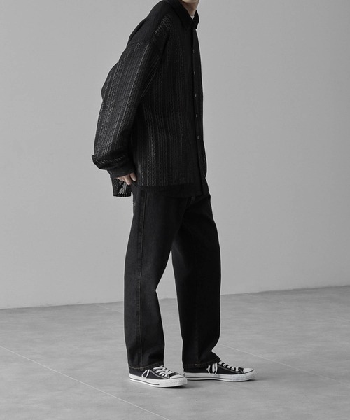 RUUBON（ルーボン）の「【RUUBON】jacquard lace sheer shirt / ジャガード レース シアーシャツ（シャツ/ブラウス・メンズ・ブラック/オフホワイト・L/M/S）」の3枚目の写真