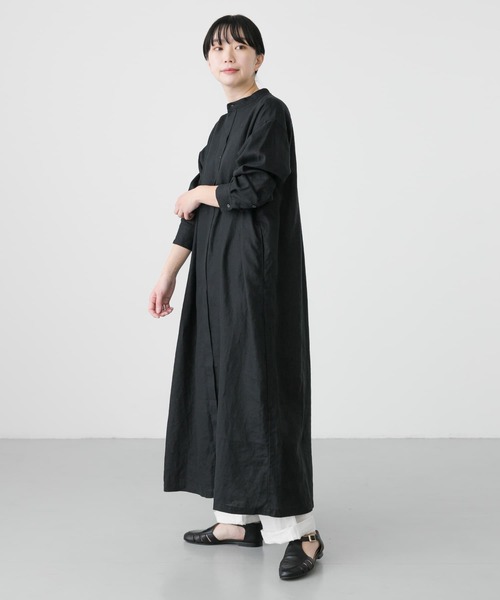 かぐれリネンフレンチシャツワンピース　ブラック　サイズ0 2サイズ展開』リネンフレンチシャツワンピース（ワンピース