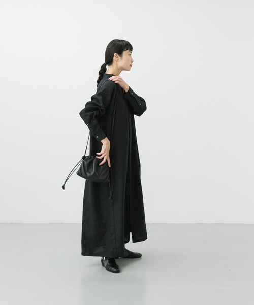 【美品】かぐれ　リネンシャツワンピース カグレ かぐれ リネンフレンチシャツワンピース （NAVY