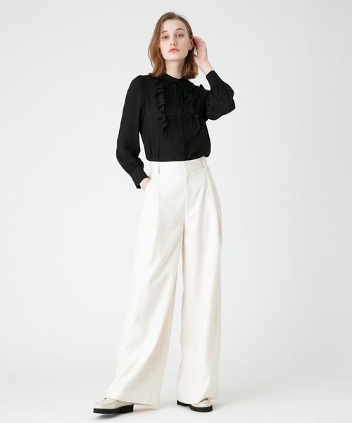 【美品✨】Loulou Willoughby フロントタックラッフル半袖ブラウス LOULOU WILLOUGHBY】フロントタックラッフル半袖ブラウス