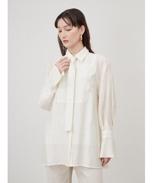 タックベルスリーブネクタイブラウス