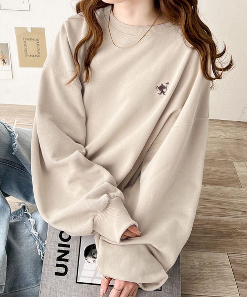 セール】大人の上品カジュアル。ワンポイント胸刺繍裏毛 オーバー