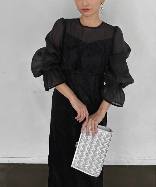 My shawty（ﾏｲｼｬｳﾃｨｰ）の「crochet satin bag（クラッチバッグ・レディース・シルバー/ブラック・FREE）」の8枚目の写真