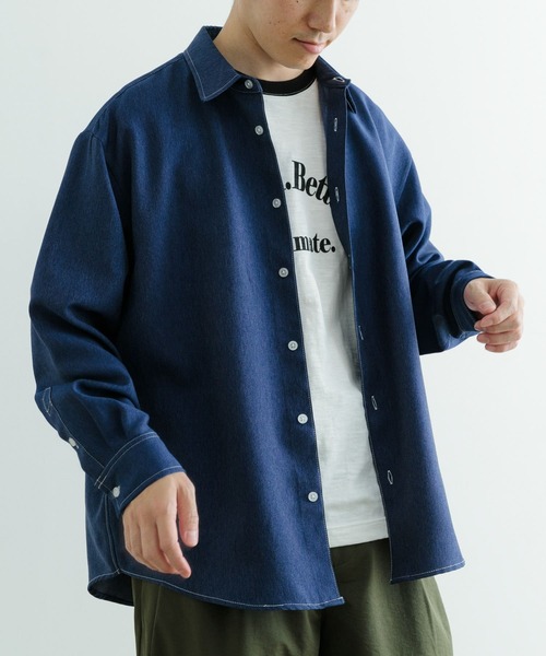 ITEMS URBANRESEARCH(アイテムズ アーバンリサーチ)の「『イージーケア/UVカット』シンセティックデニム コントラストステッチシャツ(シャツ/ブラウス・メンズ・ライトブルー/ネイビー・MEDIUM/LARGE)」の15枚目の写真