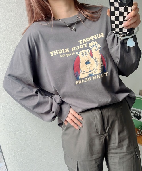 LAC-VERT（ラック・ヴェール）の「ベアプリントロンＴ（Tシャツ/カットソー・レディース・ブラック/オフホワイト/チャコールグレー/ライトブルー・FREE）」の3枚目の写真