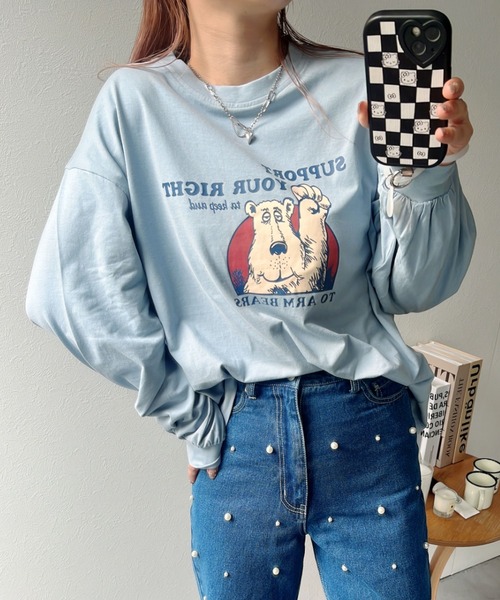 LAC-VERT（ラック・ヴェール）の「ベアプリントロンＴ（Tシャツ/カットソー・レディース・ブラック/オフホワイト/チャコールグレー/ライトブルー・FREE）」の4枚目の写真