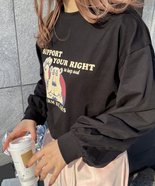 LAC-VERT（ラック・ヴェール）の「ベアプリントロンＴ（Tシャツ/カットソー・レディース・ブラック/オフホワイト/チャコールグレー/ライトブルー・FREE）」の7枚目の写真