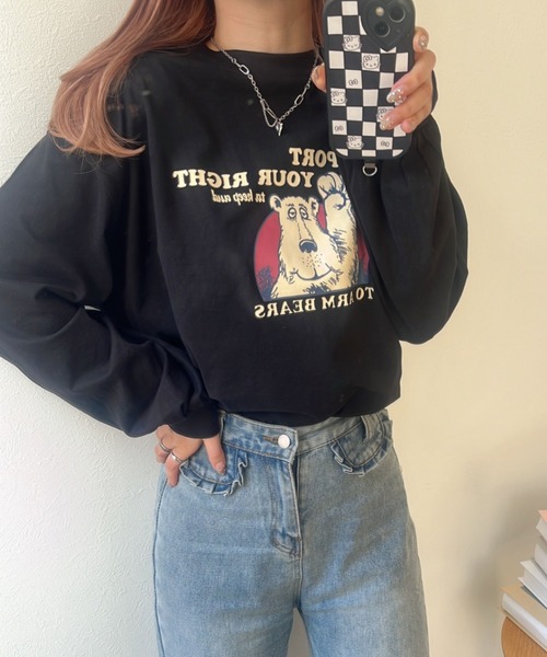 LAC-VERT（ラック・ヴェール）の「ベアプリントロンＴ（Tシャツ/カットソー・レディース・ブラック/オフホワイト/チャコールグレー/ライトブルー・FREE）」の11枚目の写真