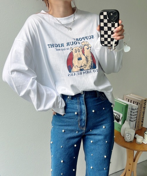 LAC-VERT（ラック・ヴェール）の「ベアプリントロンＴ（Tシャツ/カットソー・レディース・ブラック/オフホワイト/チャコールグレー/ライトブルー・FREE）」の12枚目の写真