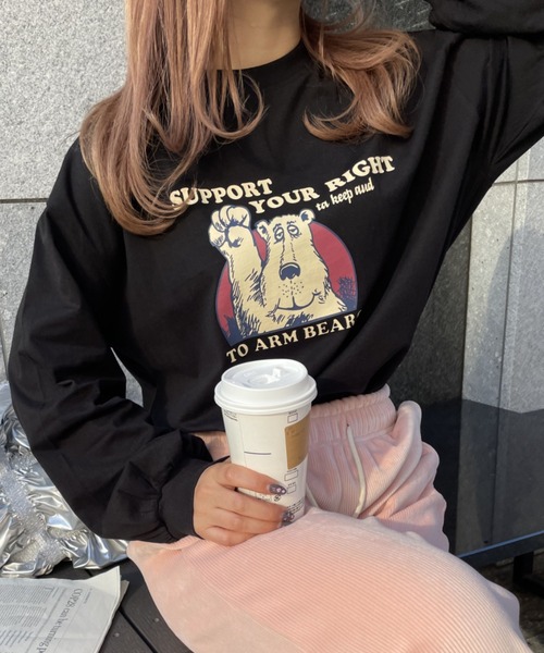 LAC-VERT（ラック・ヴェール）の「ベアプリントロンＴ（Tシャツ/カットソー・レディース・ブラック/オフホワイト/チャコールグレー/ライトブルー・FREE）」の13枚目の写真