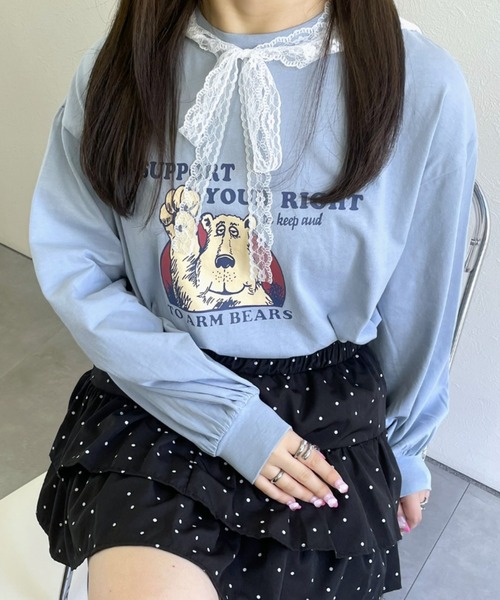 LAC-VERT（ラック・ヴェール）の「ベアプリントロンＴ（Tシャツ/カットソー・レディース・ブラック/オフホワイト/チャコールグレー/ライトブルー・FREE）」の21枚目の写真