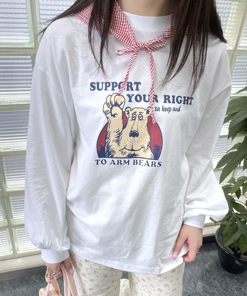 LAC-VERT（ラック・ヴェール）の「ベアプリントロンＴ（Tシャツ/カットソー・レディース・ブラック/オフホワイト/チャコールグレー/ライトブルー・FREE）」の22枚目の写真