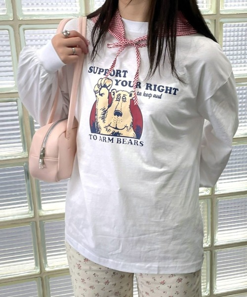 LAC-VERT（ラック・ヴェール）の「ベアプリントロンＴ（Tシャツ/カットソー・レディース・ブラック/オフホワイト/チャコールグレー/ライトブルー・FREE）」の15枚目の写真