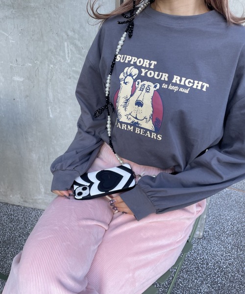 LAC-VERT（ラック・ヴェール）の「ベアプリントロンＴ（Tシャツ/カットソー・レディース・ブラック/オフホワイト/チャコールグレー/ライトブルー・FREE）」の8枚目の写真