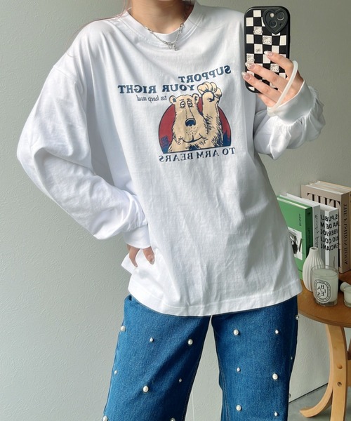 LAC-VERT（ラック・ヴェール）の「ベアプリントロンＴ（Tシャツ/カットソー・レディース・ブラック/オフホワイト/チャコールグレー/ライトブルー・FREE）」の5枚目の写真