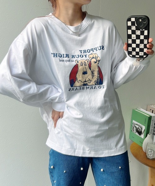 LAC-VERT（ラック・ヴェール）の「ベアプリントロンＴ（Tシャツ/カットソー・レディース・ブラック/オフホワイト/チャコールグレー/ライトブルー・FREE）」の10枚目の写真