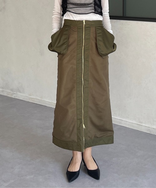 Thevon(ゼボン)の「メッシュドッキングミリタリーナロースカート(スカート・レディース・カーキ/ブラック・FREE)」の1枚目の写真