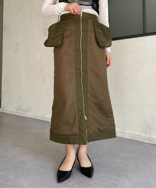 Thevon(ゼボン)の「メッシュドッキングミリタリーナロースカート(スカート・レディース・カーキ/ブラック・FREE)」の5枚目の写真