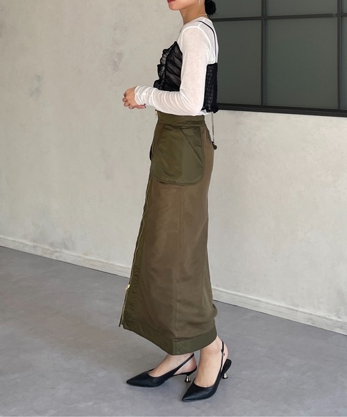 Thevon(ゼボン)の「メッシュドッキングミリタリーナロースカート(スカート・レディース・カーキ/ブラック・FREE)」の17枚目の写真