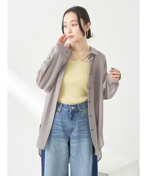 earth music&ecology(アースミュージックアンドエコロジー)の「シアーシャツ(シャツ/ブラウス・レディース・ピンク/ブラック/グレイッシュベージュ/オフホワイト/ブルー・FREE)」の8枚目の写真