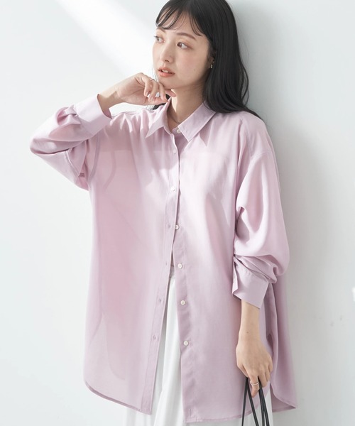 earth music&ecology(アースミュージックアンドエコロジー)の「シアーシャツ(シャツ/ブラウス・レディース・ピンク/ブラック/グレイッシュベージュ/オフホワイト/ブルー・FREE)」の5枚目の写真