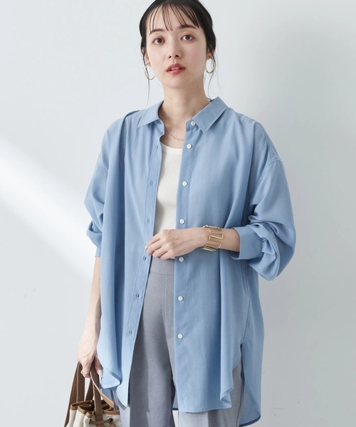 earth music&ecology(アースミュージックアンドエコロジー)の「シアーシャツ(シャツ/ブラウス・レディース・ピンク/ブラック/グレイッシュベージュ/オフホワイト/ブルー・FREE)」の4枚目の写真