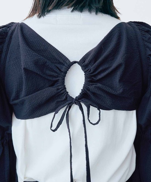 MEDE19F(メデジュウキュウ)の「MEDE19F コットンサッカー素材の袖だけボレロ(カーディガン/ボレロ・レディース・ネイビー/ブラック・LARGE/MEDIUM/XX-LARGE/X-LARGE)」の6枚目の写真