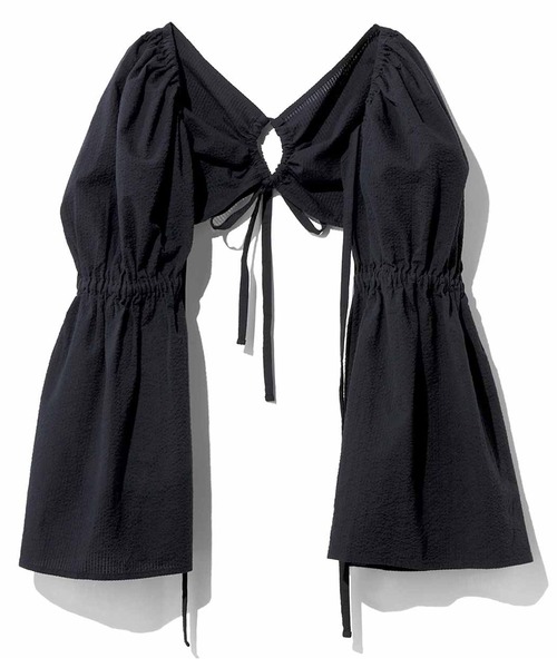 MEDE19F(メデジュウキュウ)の「MEDE19F コットンサッカー素材の袖だけボレロ(カーディガン/ボレロ・レディース・ネイビー/ブラック・LARGE/MEDIUM/XX-LARGE/X-LARGE)」の5枚目の写真