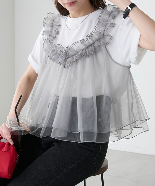 セール】3way チュールビスチェドッキングTEE（Tシャツ