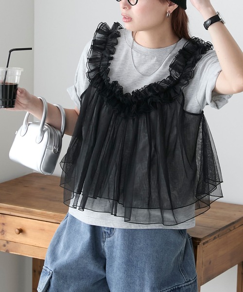 BONLECILL（ボンルシール）の「3way チュールビスチェドッキングTEE（Tシャツ/カットソー・レディース・杢グレー/オフホワイト/アイボリー/ブラック・FREE）」の11枚目の写真