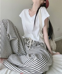 deux amour | ストライプ柄ワイドパンツ(その他パンツ)