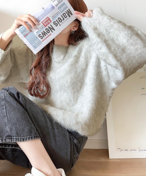 classicalelf（クラシカルエルフ）の「カジュアルに女性らしさをプラス。バルーンスリーブ短丈シャギーニットプルオーバー（ニット/セーター・レディース・ブルー/オフホワイト/イエロー/ベージュ/レッド・X-LARGE/MEDIUM/SMALL/LARGE）」の9枚目の写真