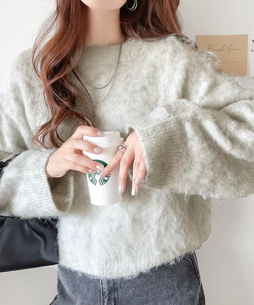 classicalelf（クラシカルエルフ）の「カジュアルに女性らしさをプラス。バルーンスリーブ短丈シャギーニットプルオーバー（ニット/セーター・レディース・ブルー/オフホワイト/イエロー/ベージュ/レッド・X-LARGE/MEDIUM/SMALL/LARGE）」の8枚目の写真