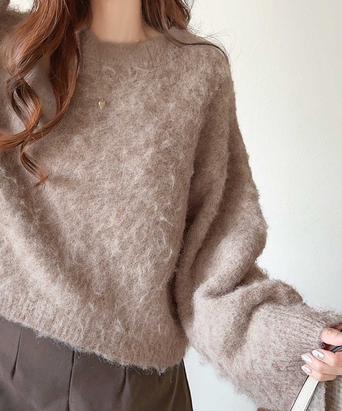 classicalelf（クラシカルエルフ）の「カジュアルに女性らしさをプラス。バルーンスリーブ短丈シャギーニットプルオーバー（ニット/セーター・レディース・ブルー/オフホワイト/イエロー/ベージュ/レッド・X-LARGE/MEDIUM/SMALL/LARGE）」の14枚目の写真