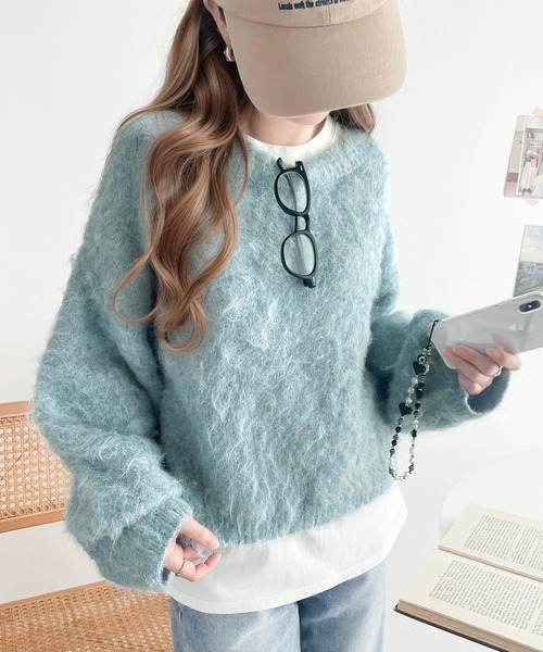 classicalelf（クラシカルエルフ）の「カジュアルに女性らしさをプラス。バルーンスリーブ短丈シャギーニットプルオーバー（ニット/セーター・レディース・ブルー/オフホワイト/イエロー/ベージュ/レッド・X-LARGE/MEDIUM/SMALL/LARGE）」の17枚目の写真